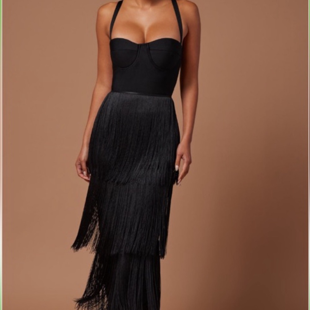 Black Fringe Maxi Dress